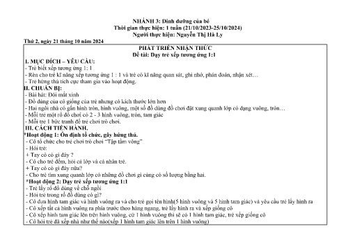 Giáo án Mầm non Lớp Chồi - Nhánh: Dinh dưỡng của bé - Năm học 2024-2025 - Nguyễn Thị Hà Ly