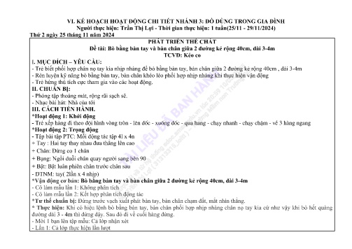 Giáo án Mầm non Lớp Chồi - Nhánh: Đồ dùng trong gia đình - Năm học 2024-2025 - Trần Thị Lợi