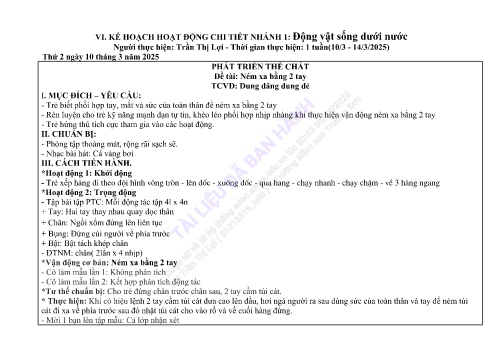 Giáo án Mầm non Lớp Chồi - Nhánh: Động vật sống dưới nước - Năm học 2024-2025 - Trần Thị Lợi