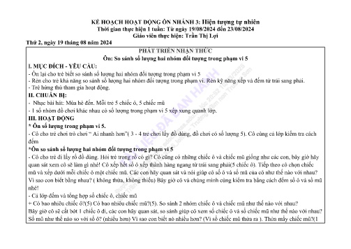 Giáo án Mầm non Lớp Chồi - Nhánh: Hiện tượng tự nhiên - Năm học 2024-2025 - Trần Thị Lợi