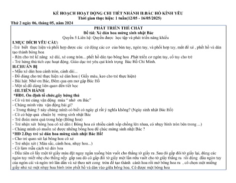 Giáo án Mầm non Lớp Chồi - Nhánh II: Bác Hồ kính yêu - Năm học 2024-2025