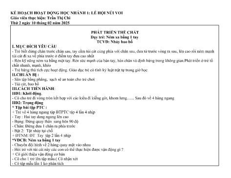 Giáo án Mầm non Lớp Chồi - Nhánh: Lễ hội Núi Voi - Năm học 2024-2025 - Trần Thị Chi