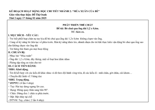 Giáo án Mầm non Lớp Chồi - Nhánh: Mùa xuân của bé - Năm học 2024-2025 - Đỗ Thị Oanh
