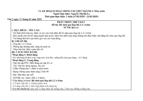 Giáo án Mầm non Lớp Chồi - Nhánh: Mùa xuân - Năm học 2024-2025 - Nguyễn Thị Hà Ly