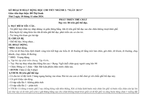 Giáo án Mầm non Lớp Chồi - Nhánh: Ngày 20/11 - Năm học 2024-2025 - Đỗ Thị Oanh