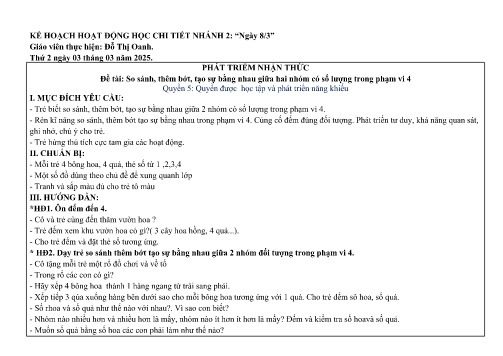 Giáo án Mầm non Lớp Chồi - Nhánh: Ngày 8/3 - Năm học 2024-2025 - Đỗ Thị Oanh