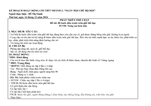 Giáo án Mầm non Lớp Chồi - Nhánh: Ngày hội chú bộ đội - Năm học 2024-2025 - Đỗ Thị Oanh