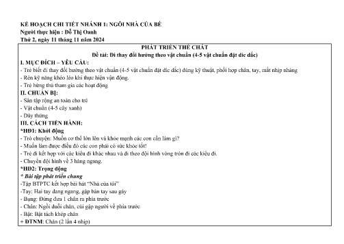 Giáo án Mầm non Lớp Chồi - Nhánh: Ngôi nhà của bé - Năm học 2024-2025 - Đỗ Thị Oanh