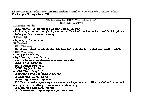 Giáo án Mầm non Lớp Chồi - Nhánh: Những con vật sống trong rừng - Năm học 2024-2025