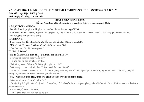 Giáo án Mầm non Lớp Chồi - Nhánh: Những người thân trong gia đình - Năm học 2024-2025 - Đỗ Thị Oanh