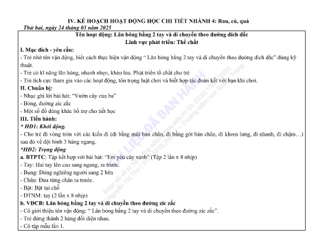Giáo án Mầm non Lớp Chồi - Nhánh: Rau, củ, quả - Năm học 2024-2025