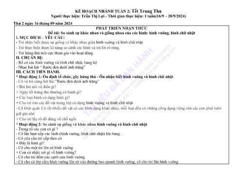 Giáo án Mầm non Lớp Chồi - Nhánh: Tết Trung Thu - Năm học 2024-2025 - Trần Thị Lợi