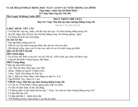 Giáo án Mầm non Lớp Chồi - Tuần 1: Con vật nuôi trong gia đình - Năm học 2024-2025 - Nguyễn Thị Nhi