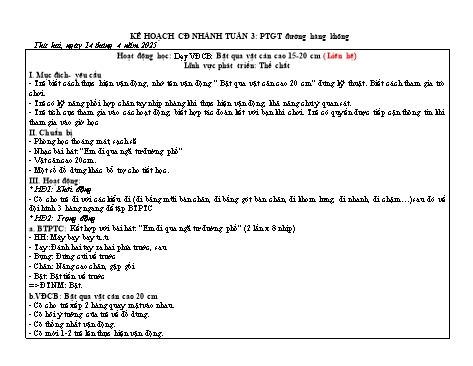 Giáo án Mầm non Lớp Lá -Bật qua vật cản cao 15-20 cm - Phát triển thể chất - Năm học 2024-2025