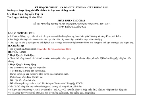 Giáo án Mầm non Lớp Lá - Chủ đề: An toàn trường mầm non - Tết trung thu - Nhánh: Bạn của chúng mình - Năm học 2024-2025 - Nguyễn Thị Hà