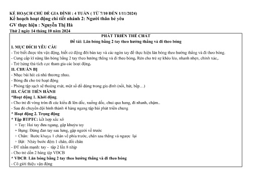 Giáo án Mầm non Lớp Lá - Chủ đề: Gia đình - Nhánh: Người thân bé yêu - Năm học 2024-2025 - Nguyễn Thị Hà