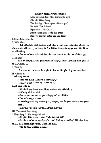 Giáo án Mầm non Lớp Lá - Chủ đề: Giao thông - Lĩnh vực: Phát triển ngôn ngữ - Năm học 2023-2024 - Trần Thị Dâng