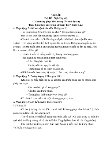 Giáo án Mầm non Lớp Lá - Chủ đề: Nghề Nghiệp - Hoạt động: Làm trang phục thời trang