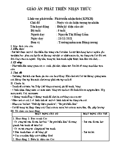 Giáo án Mầm non Lớp Lá - Chủ đề: Nước và các hiện tượng tự nhiên - Năm học 2021-2022 - Nguyễn Thị Hồng Gấm
