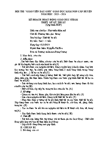 Giáo án Mầm non Lớp Lá - Chủ đề: Phương tiện giao thông - Thiết kế bè nổi - Năm học 2023-2024 - Nguyễn Thị Hoa