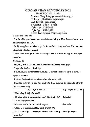 Giáo án Mầm non Lớp Lá - Chủ đề: Tết - Mùa xuân - Năm học 2022-2023 - Nguyễn Thị Hồng Gấm