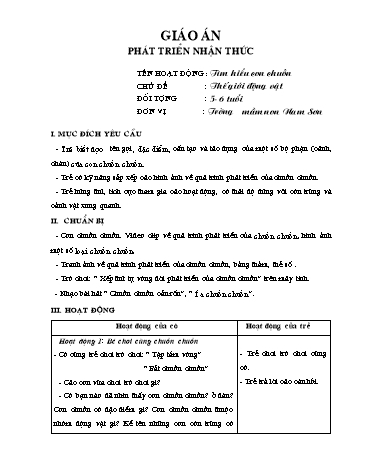 Giáo án Mầm non Lớp Lá - Chủ đề: Thế giới động vật - Tìm hiểu con chuồn - Trường mầm non Nam Sơn