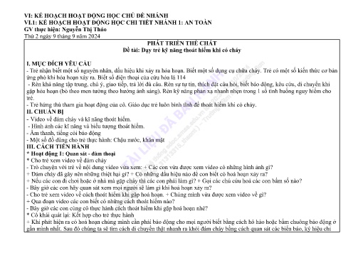 Giáo án Mầm non Lớp Lá - Đề tài: Dạy trẻ kỹ năng thoát hiểm khi có cháy - Phát triển thể chất - Kĩ năng xã hội - Năm học 2024-2025 - Nguyễn Thị Thảo