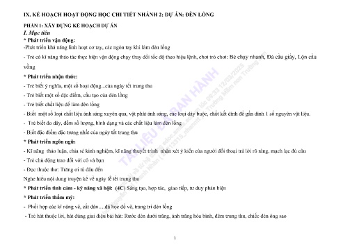 Giáo án Mầm non Lớp Lá - Dự án: Đèn lồng