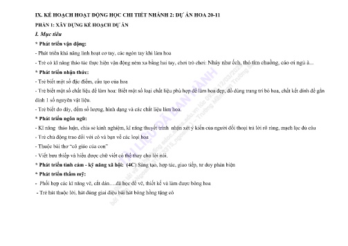 Giáo án Mầm non Lớp Lá - Dự án hoa Ngày 20/11
