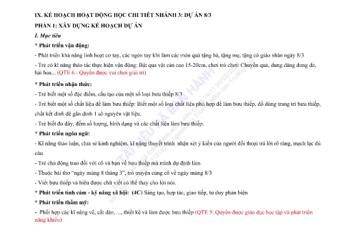 Giáo án Mầm non Lớp Lá - Dự án: Ngày 8/3