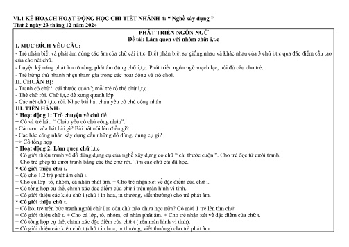 Giáo án Mầm non Lớp Lá - Nghề xây dựng - Năm học 2024-2025