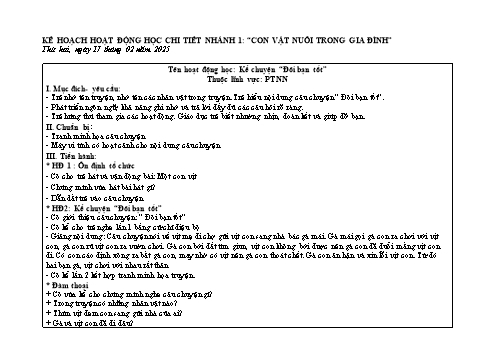 Giáo án Mầm non Lớp Lá - Nhánh 1: Con vật nuôi trong gia đình - Năm học 2024-2025
