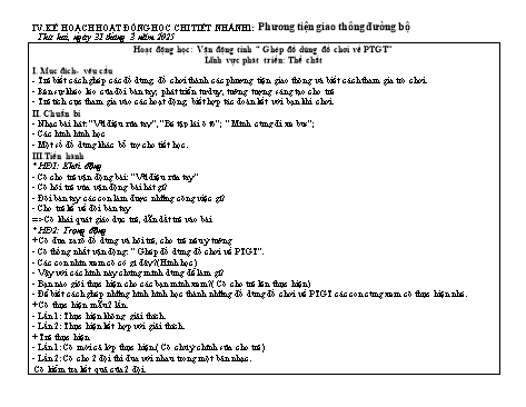 Giáo án Mầm non Lớp Lá - Nhánh 1: Phương tiện giao thông đường bộ - Năm học 2024-2025