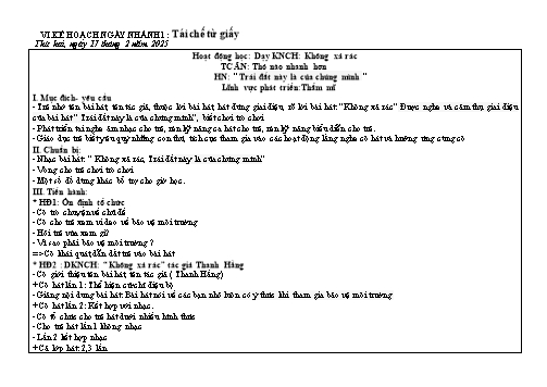 Giáo án Mầm non Lớp Lá - Nhánh 1: Tái chế từ giấy - Năm học 2024-2025