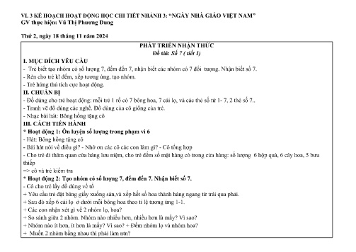 Giáo án Mầm non Lớp Lá - Nhánh 3: Ngày nhà giáo Việt Nam - Năm học 2024-2025 - Vũ Thị Phương Dung