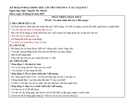 Giáo án Mầm non Lớp Lá - Nhánh 4: Các loại rau - Năm học 2024-2025 - Nguyễn Thị Huyền