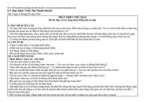 Giáo án Mầm non Lớp Lá - Nhánh: An toàn trong trường mầm non - Năm học 2024-2025 - Trần Thị Thanh Huyền