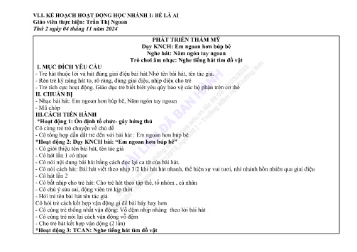 Giáo án Mầm non Lớp Lá - Nhánh: Bé là ai - Năm học 2024-2025 - Trần Thị Ngoan
