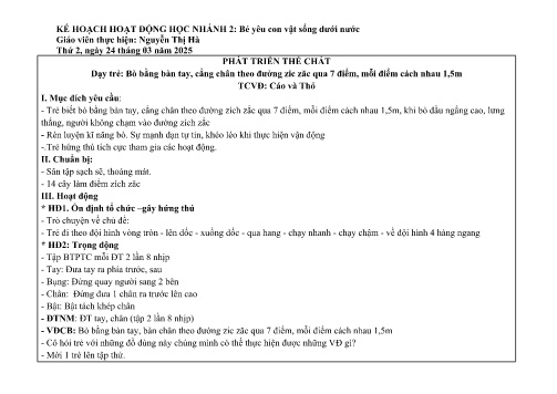 Giáo án Mầm non Lớp Lá - Nhánh: Bé yêu con vật sống dưới nước - Năm học 2024-2025 - Nguyễn Thị Hà