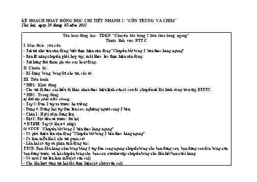Giáo án Mầm non Lớp Lá - Nhánh: Côn trùng và chim - Năm học 2024-2025