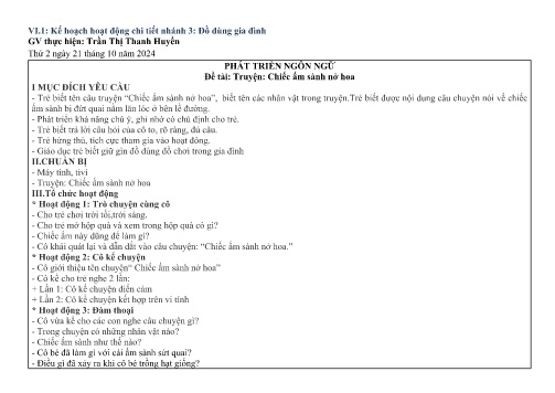 Giáo án Mầm non Lớp Lá - Nhánh: Đồ dùng gia đình - Năm học 2024-2025 - Trần Thị Thanh Huyền