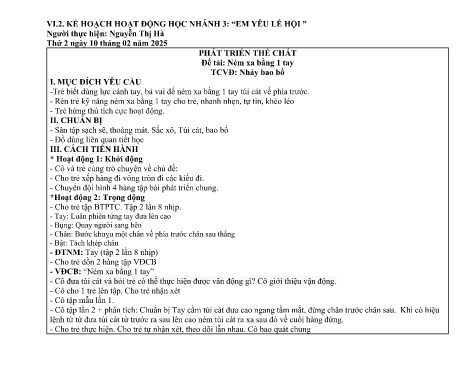 Giáo án Mầm non Lớp Lá - Nhánh: Em yêu lễ hội - Năm học 2024-2025 - Nguyễn Thị Hà