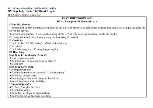 Giáo án Mầm non Lớp Lá - Nhánh: Nghề y - Năm học 2024-2025 - Trần Thị Thanh Huyền