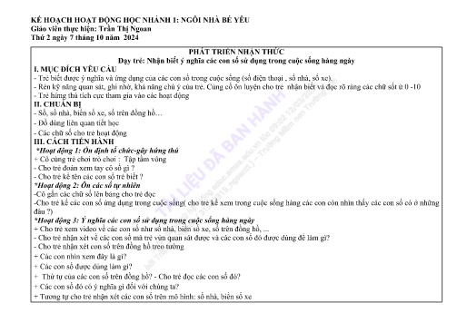 Giáo án Mầm non Lớp Lá - Nhánh: Ngôi nhà bé yêu - Năm học 2024-2025 - Trần Thị Ngoan