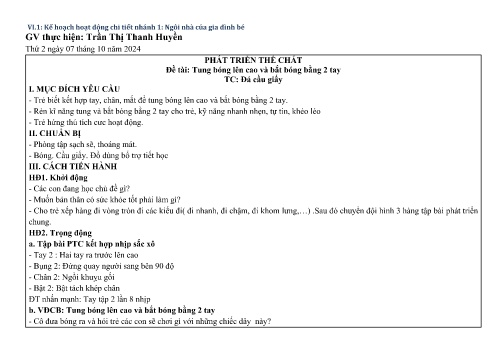Giáo án Mầm non Lớp Lá - Nhánh: Ngôi nhà của gia đình bé - Năm học 2024-2025 - Trần Thị Thanh Huyền