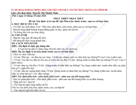 Giáo án Mầm non Lớp Lá - Nhánh: Người thân trong gia đình bé - Năm học 2024-2025 - Nguyễn Thị Thanh Nhàn