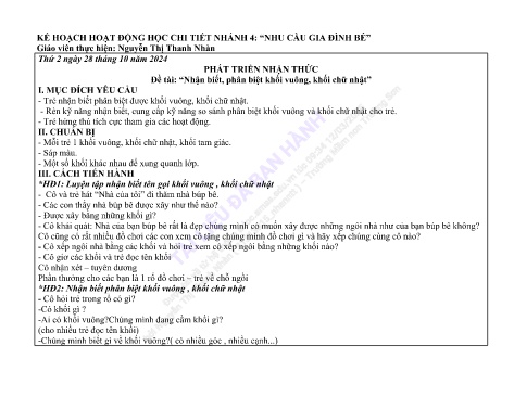 Giáo án Mầm non Lớp Lá - Nhánh: Nhu cầu gia đình bé - Năm học 2024-2025 - Nguyễn Thị Thanh Nhàn