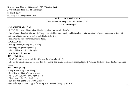 Giáo án Mầm non Lớp Lá - Nhánh: Phát triển giao thông đường thủy - Năm học 2024-2025 - Trần Thị Thanh Huyền