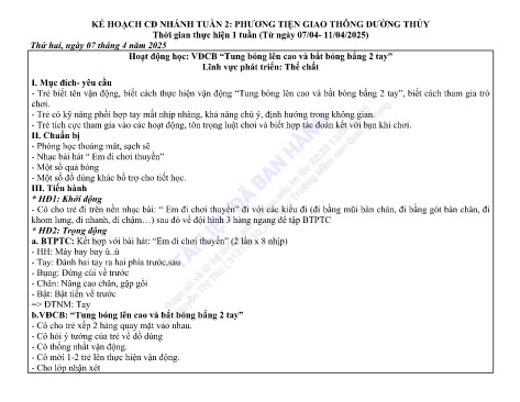 Giáo án Mầm non Lớp Lá - Nhánh: Phương tiện giao thông đường thủy - Năm học 2024-2025