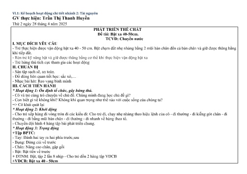 Giáo án Mầm non Lớp Lá - Nhánh: Tài nguyên - Năm học 2024-2025 - Trần Thị Thanh Huyền
